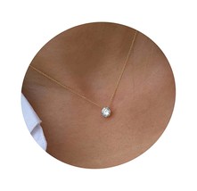 18K Gold Plated Crystal Solitaire CZ Diamond Choker - £37.50 GBP