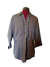 Port Authority Shirt Gray Women Button Front Size Large Cotton Blend Ruffle - £17.01 GBP