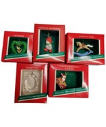 Lot of 5 Hallmark Christmas Ornament Bunny Hug, Lovebird, Santas, Rockin... - $434.42 MXN
