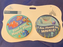 Disney Button Finding Nemo WDW Pin Set of 2 Dory Whale Happy Place Pixar... - $12.19