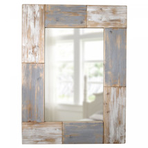 Shabby Chic Vanity Wall Mirror Grey Rustic Farmhouse Distressed Wood Plank Frame - £76.90 GBP