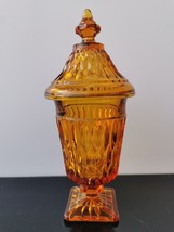 Vintage Amber Indiana Glass Goblet Mt. Vernon Iced Tea Candy Box Jar Lidded - $37.04