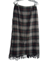 Worthington WoolBlend Lined Fringe Charcoal Black Plaid Maxi Pencil Skirt Size 8 - £21.35 GBP