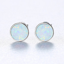 Round S925 Silver Earrings Opal Stud Earrings Simple Ear - £15.98 GBP
