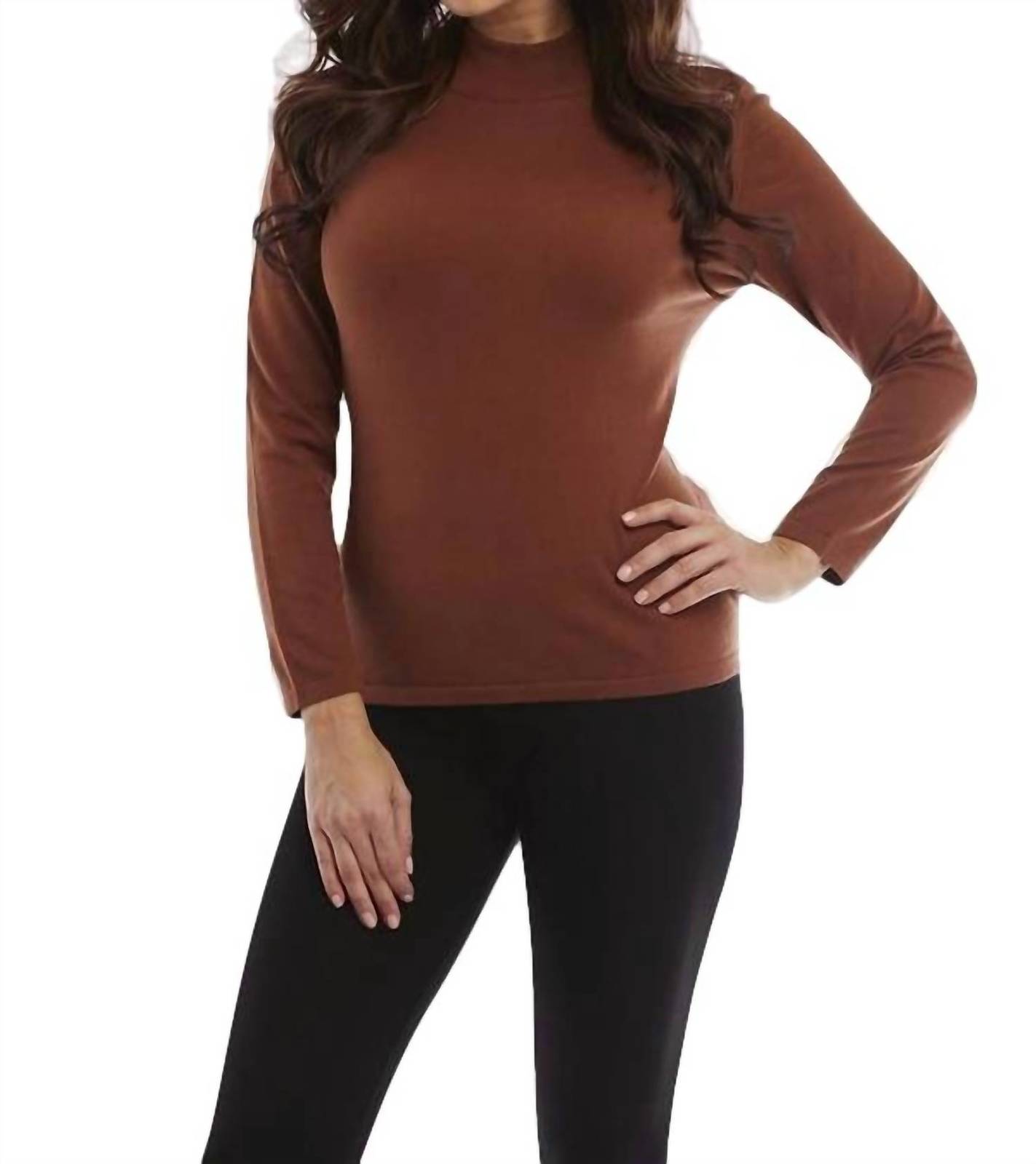 Angel long sleeve mock neck pullover in Mocha