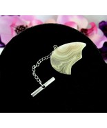 Light GRAY Tan Cream AGATE TIE TACK Vintage Men&#39;s Jewelry Flat Stone Hal... - $22.90 CAD