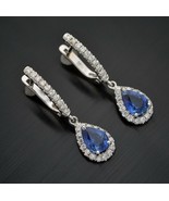 2.50Ct Pear Cut Simulated Blue Sapphire 925 Sterling Silver Drop Dangle ... - £146.34 GBP