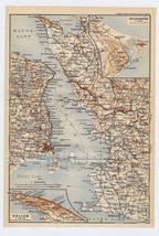 1912 Antique Map Of Elsinore Helsingoer Oresund Oeresund Copenhagen Malmoe - £16.84 GBP
