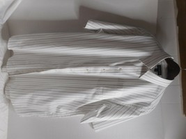Damon Ultra Poplin Mens Dress Shirt Short Sleeve Sz 17T White Gray Strip... - $23.99