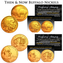 Then &amp; Now Buffalo 5-Cent 24K Gold Plated 2-Coin Set - 1930s &amp; 2005 Nickels BOGO - £9.57 GBP