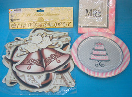 Wedding Bridal Shower Banner Decoration Plates &amp; Napkins Silver Pink - £13.24 GBP