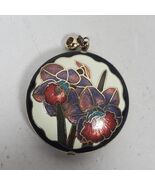Vintage Cloisonne Pendant 1.25 Inch Floral w/ Black Trim - $540.84 MXN