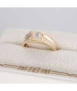 10K Yellow Gold Single Round Real Natural Diamond Ring Textured Accent Band - $399.35 CAD