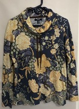 Chaps Shirt Pullover Womens Sz M Blue Floral Waffle Knit Cowl Neck Cotton Blend - £13.09 GBP