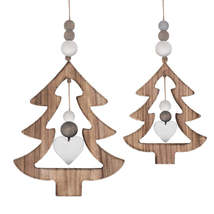 Set of 2 Hanging Cut-Out Christmas Trees Wicker Decorations - £16.51 GBP