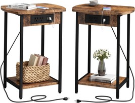 End Tables With Charging Station, Set Of 2 Side Tables With Usb Ports And, Brown - £83.12 GBP