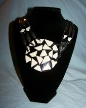 Chico's Black, White Round Mosaic Pendant w/Silvertone Beads-Lot 1 - $14.00