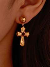 18K Gold-Plated Stainless Steel Cross Drop Earrings - $20.24
