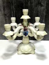 4 Arm Candelabra Italian Ceramic Capodimonte Style Floral Hand Painted White - £86.04 GBP