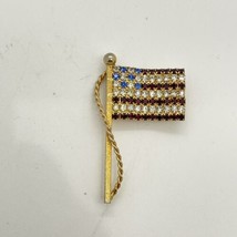 Vintage U.S.A. American Flag Red White Blue Rhinestone Gold Tone Pin Brooch - £4.74 GBP