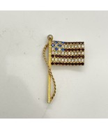 Vintage U.S.A. American Flag Red White Blue Rhinestone Gold Tone Pin Brooch - £4.66 GBP