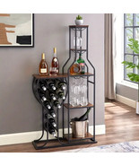 FREE STANDING METAL/WOOD WINE BOTTLE RACK w SHELVES HOME BAR 5 TIER - $253.42 CAD