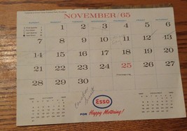 000 Vintage Esso Calendar Page Only November 1965 For Happy Motoring - $3.99