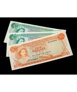 1974 Bahamas 2 X 1 Dollar &amp; 5 Dollat Bank Notes Lot of 3 AU Conditions - €248,62 EUR