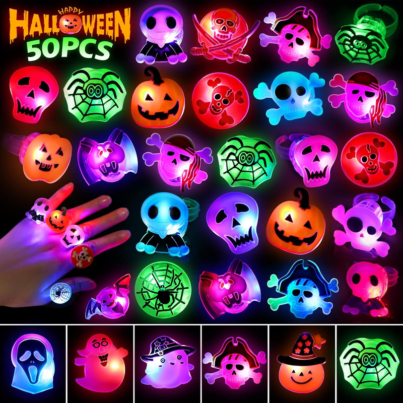 50 Pcs LED Flash Light up Rings - Halloween Toys for Kids, Party Favors & Goodie Item image 7