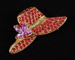 Red Hat Pin with Purple Crystal Flowers - $4.95