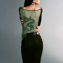 2000 Aesthetic Dragon Pattern Y2K Slim Long Dress Women Elegant Sexy Bac... - £14.75 GBP+