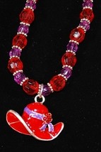Red Hat Beaded Necklace with Floppy Red Hat Pendant - $3.95