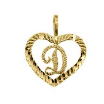 Genuine 14k Yellow Gold 0.59" Diamond-cut Initial Letter D Heart-shaped ... - $91.00
