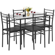 FDW Classic Dining Table Set 5 Piece,Metal Frame Glass Top Table and 4 R... - £329.85 GBP