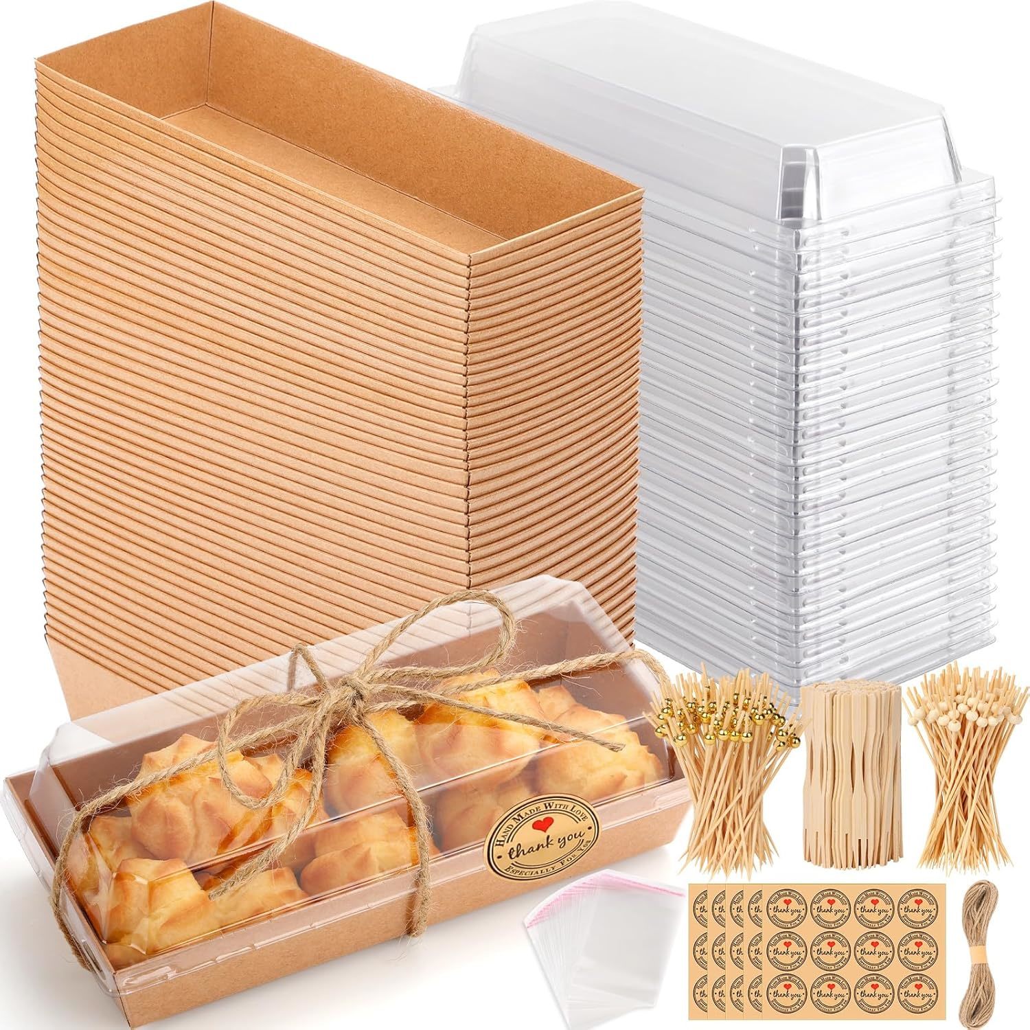 50 Pack Small Rectangle Charcuterie Boxes With Clear Lids + 150Pcs Bambo... - $34.95