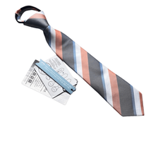 Littlest Prince Boys 2-5 Yr Orange Gray White Stripe Tie Necktie NEW - £11.21 GBP