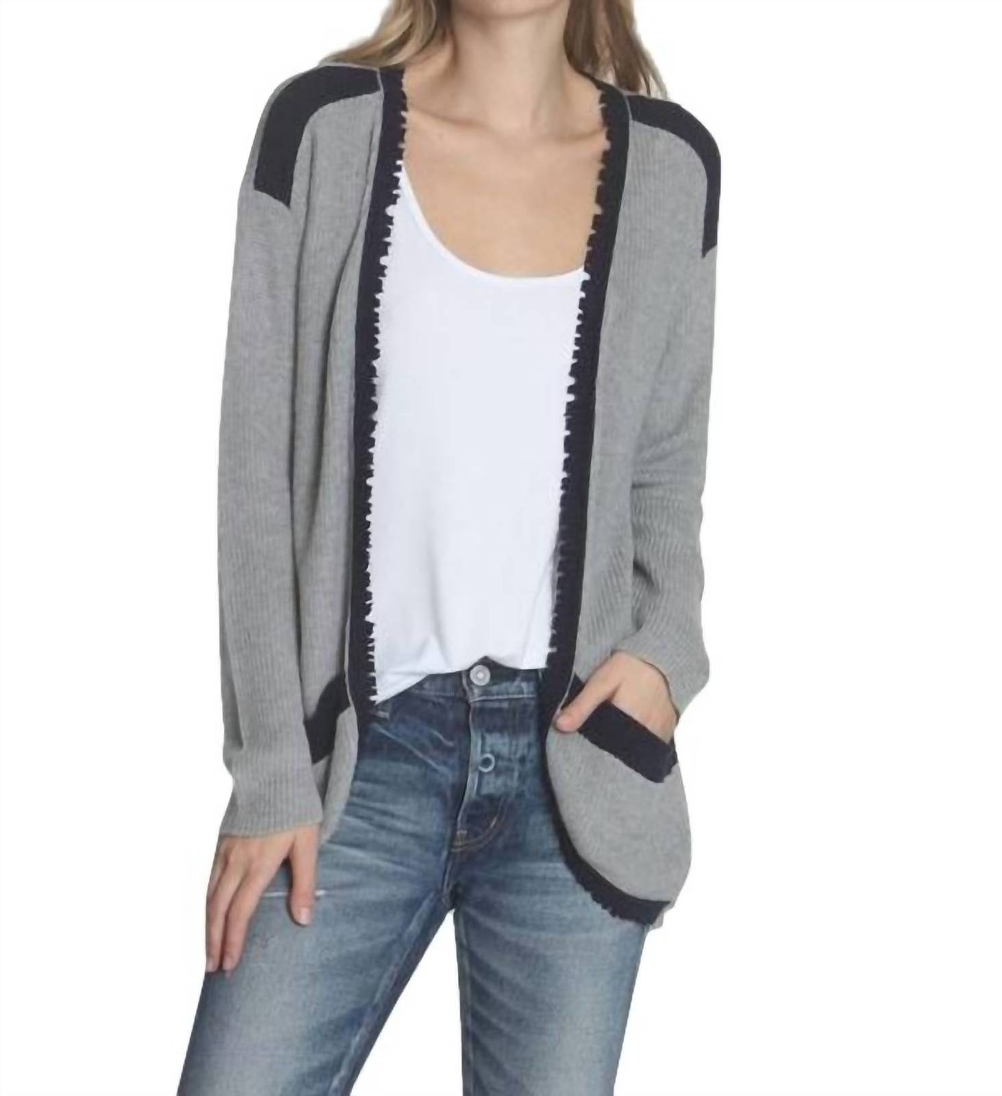 Label+Thread parker fray cardigan in Grey/Navy - size L