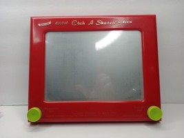 Vintage Etch A Sketch Green Knobs Real Glass Magic Screen Red Frame Works! - $9.95