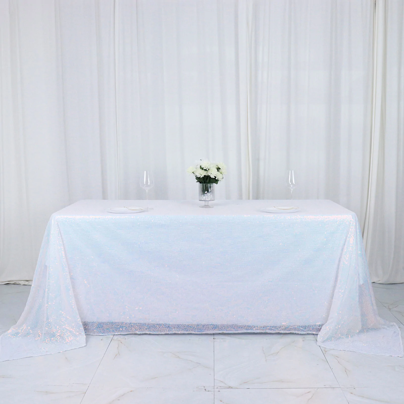 Iridescent Blue - 90&quot; x 132&quot; LUXURY Tablecloth Duchess Sequin Rectangle - £79.90 GBP