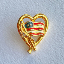 Avon Heart American Flag Gold Tone Lapel Pin Hat Lanyard Pinback 1” - $14.95
