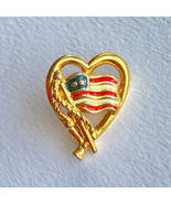 Avon Heart American Flag Gold Tone Lapel Pin Hat Lanyard Pinback 1” - £11.76 GBP