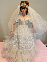 Huge Vintage Rustie Designer Porcelain Bride Doll 34&quot; Wedding Statue Stand 2001 - $185.24