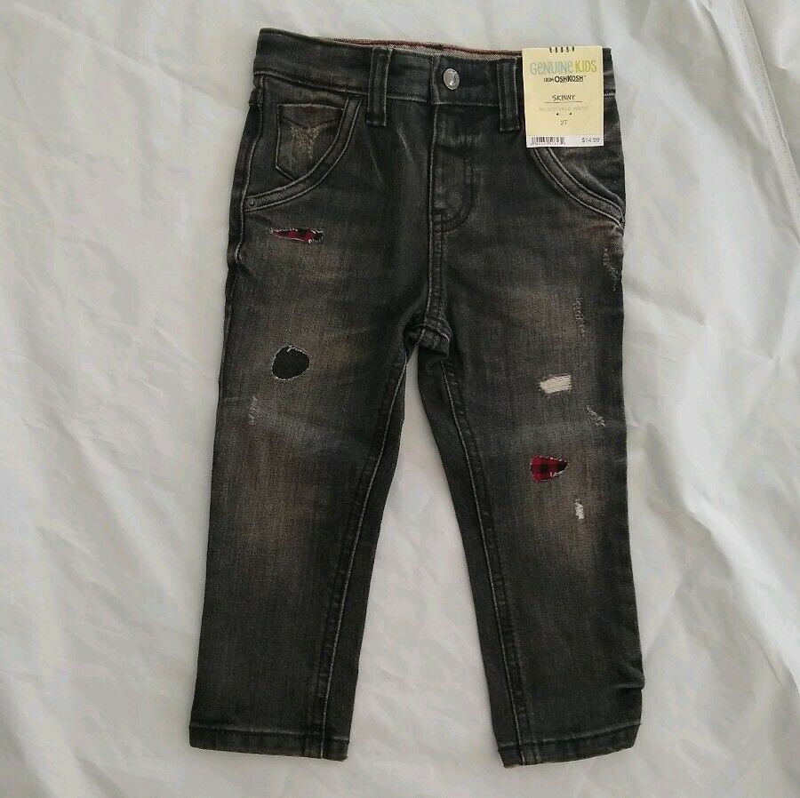 Genuine Kids Boy's Lumberjack Trim Black Death Valley Skinny Distressed Jeans 2T - £38.30 GBP