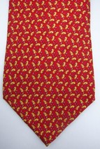 GORGEOUS Salvatore Ferragamo Red With Tiny Gold &amp; Blue Rabbits Silk Tie Italy - £36.53 GBP