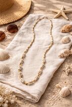 Vintage Cowrie Shell Necklace 16 Inch Gold Tone Beaded Beach Boho Coasta... - $25.20