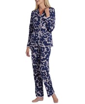 Miss Elaine Womens Floral-Print Notch-Collar Pajama Set,Peach/Lavender,Small - £52.95 GBP