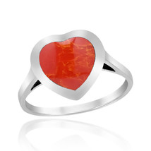 Heart of Compassion Red Coral Sterling Silver Ring-9 - £14.78 GBP