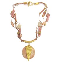 Vintage Pink Stone Chunky Necklace Gold Arrow Head Pizza Lonnie Lovness - £15.49 GBP