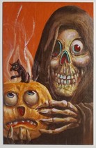 Halloween Matthew Kirscht Hand Altered Ltd 1/5 Skeleton Jol Cat 2023 Postcard MK - £102.19 GBP