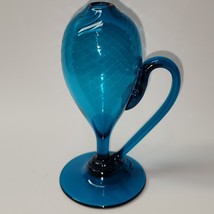 Beautiful Art Glass Oil Lamp With Swirled Neck &amp; Body - Aqua-Teal, Witho... - £27.12 GBP